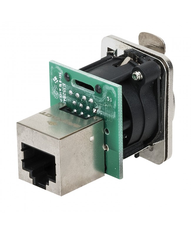 DAP Ethernet RJ45 D-size Chassis Connettore passante in flangia metallica di tipo D con sistema di aggancio sicuro. Nichel