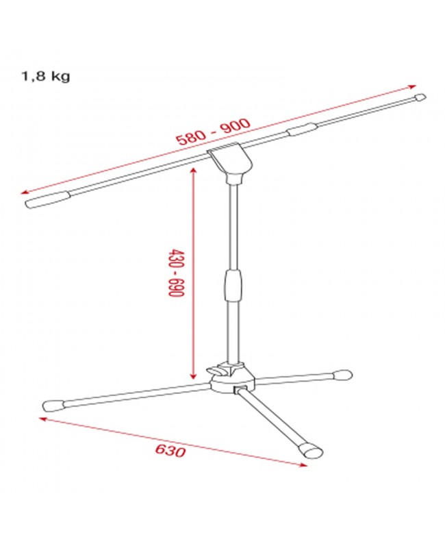 SHOWGEAR Telescopic Microphone Boom Stand - Pro Bodenstative
