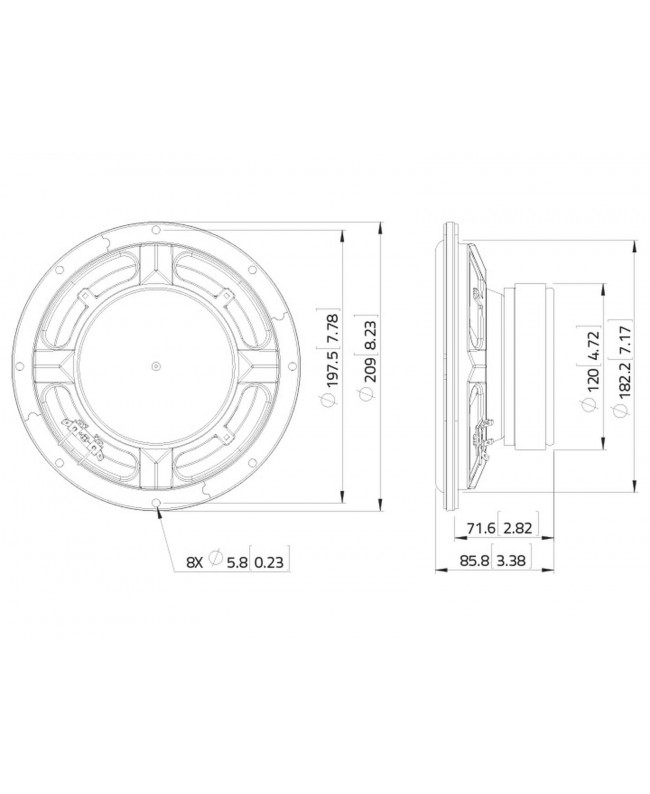 Lavoce SSF081.50 8 Zoll Subwoofer, Ferrit, Stahlkorb