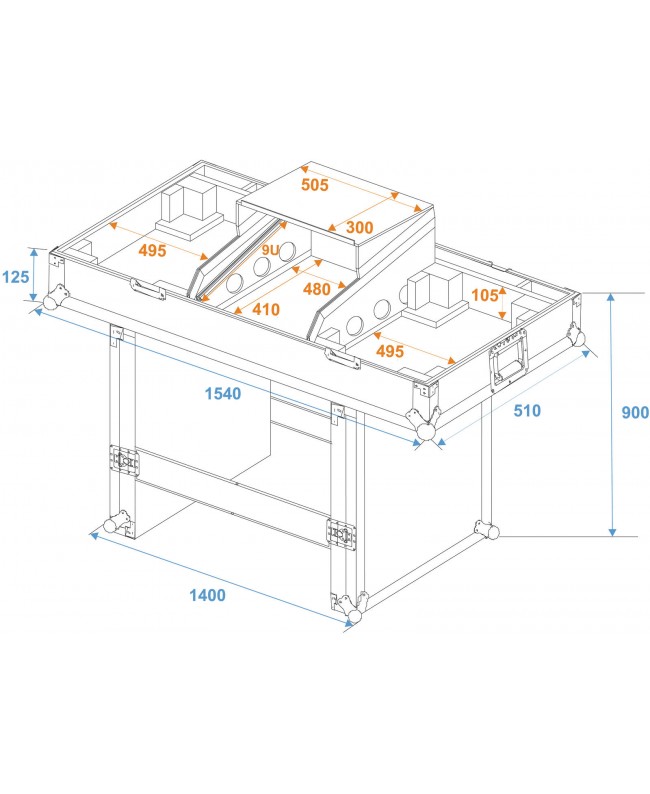 Roadinger Console Road Table 2xTT with Laptop Tray Console Cases