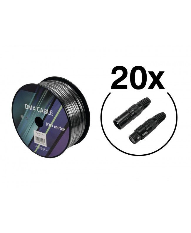 Eurolite Set DMX Kabel 2x0,22 100m sw + 40 Verbinder DMX Kabel