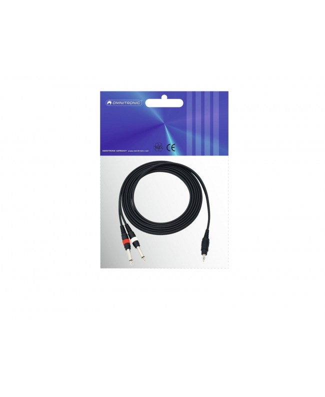 Omnitronic Adapterkabel 3,5 Klinke/2xKlinke 3m sw
