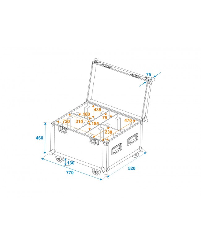 Roadinger Flightcase 4x TMH-W400 with wheels Cases for moving lights