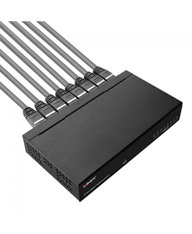 LINDY 25045 Switch Gigabit Ethernet da tavolo, 8 porte Switch AV