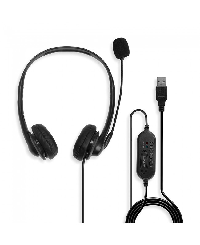 LINDY USB Type-A Wired Headphones with Microphone and Volume Control