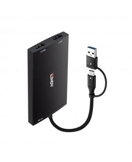 LINDY USB Type-A and Type-C to Dual HDMI 4K60 Adapter