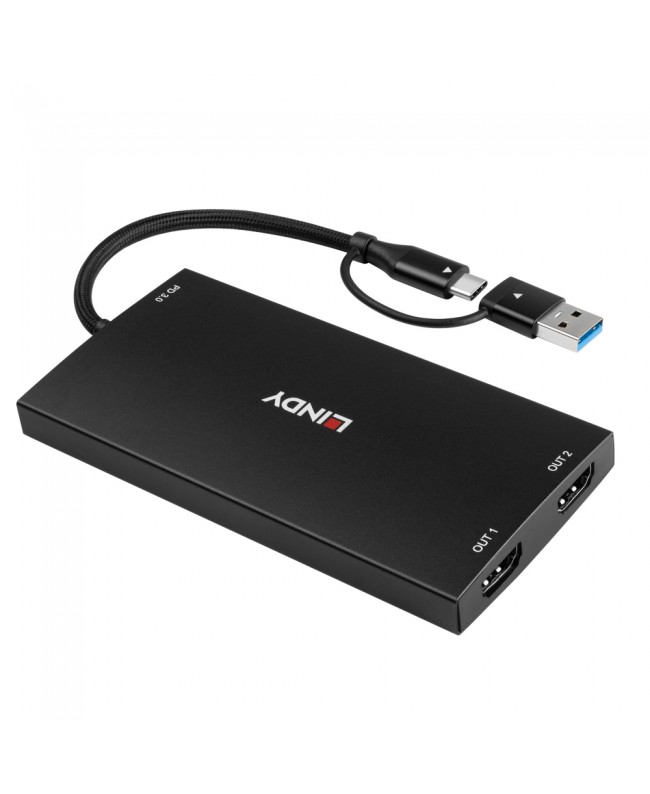 LINDY USB Type-A and Type-C to Dual HDMI 4K60 Adapter