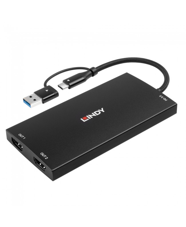 LINDY Convertitore da USB tipo A e C a doppio HDMI 4K60