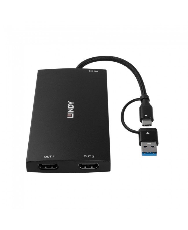 LINDY Convertitore da USB tipo A e C a doppio HDMI 4K60