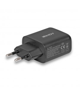 LINDY GaN Power Adapter with 2 USB Type-C Ports, 65W