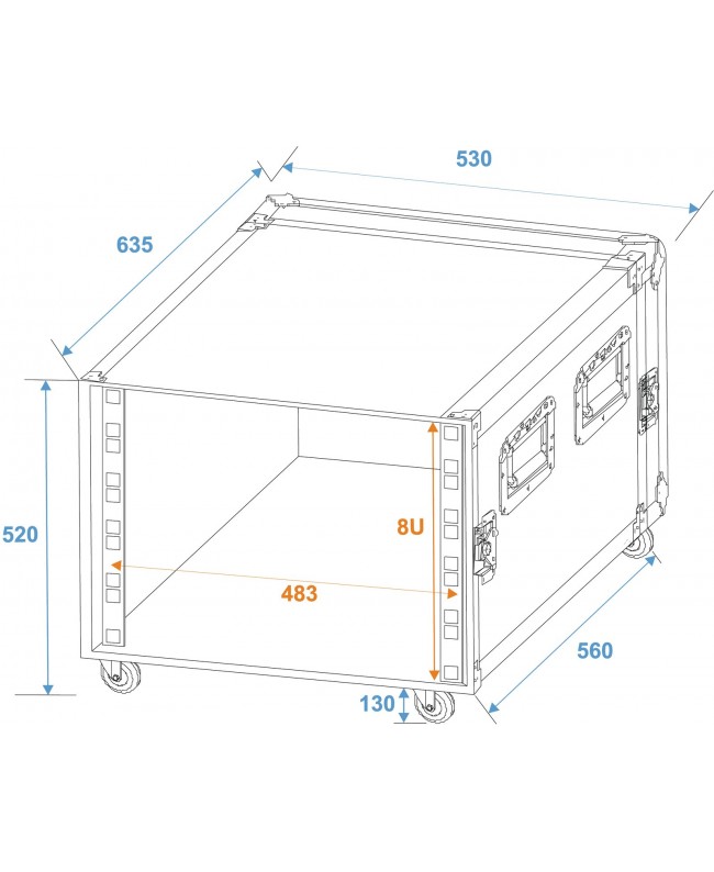 ROADINGER Rack Profi KM 8U 55cm with wheels 19" Racks