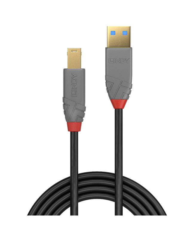 LINDY 36742 2m USB 3.2 Type A to B Cable, 5Gbps, Anthra Line USB Cables
