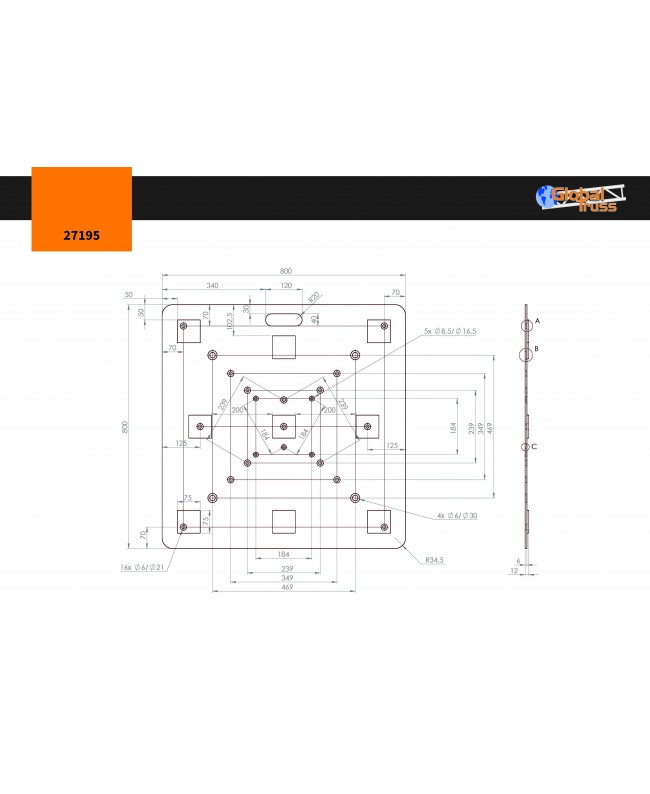 Global Truss base plate 80x80cm for F22-F34/UFRAME50/Teleskopsystem Pro-30 a sezione quadra