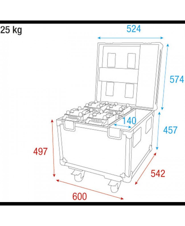 Showtec Case for 4x Shark Wash Zoom Two/Spot Two/Beam Cases for moving lights