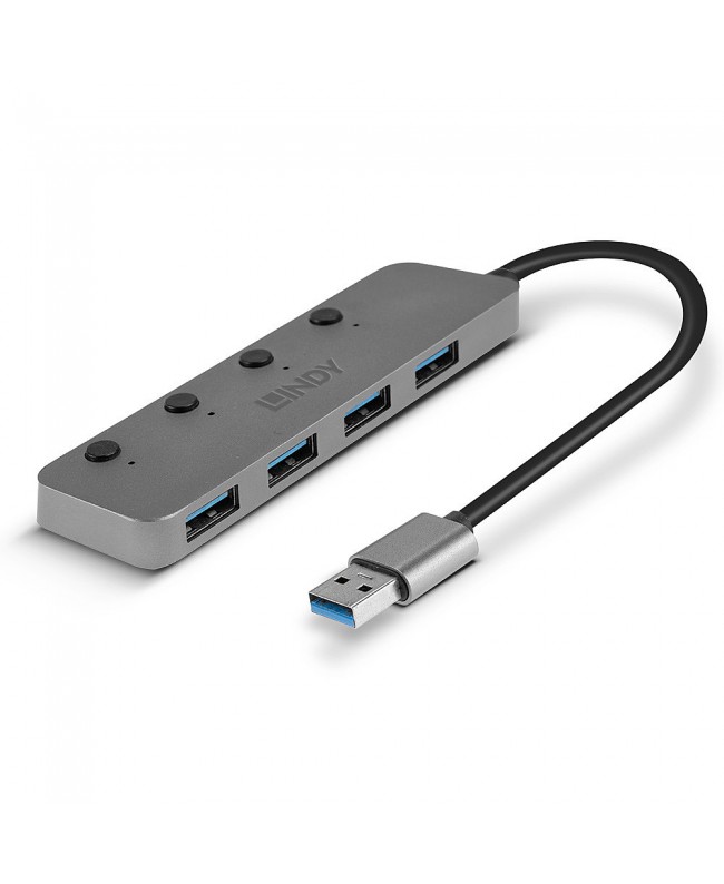 LINDY 43309 4 Port USB 3.0 Hub mit Ein-/Ausschaltern USB Kabel