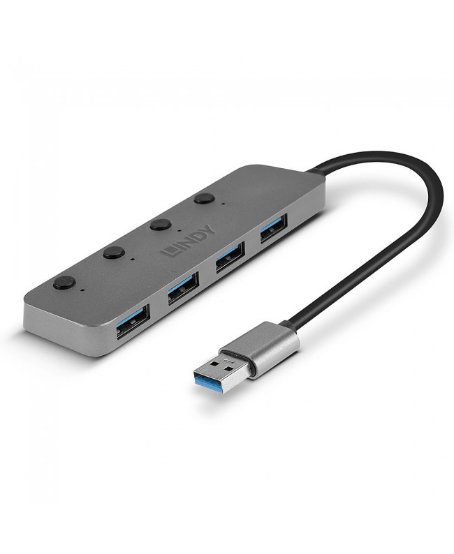 LINDY 43309 4 Port USB 3.0 Hub with On/Off Switches USB Cables