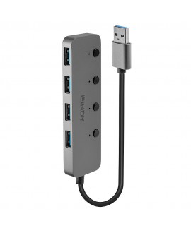 LINDY 43309 4 Port USB 3.0 Hub with On/Off Switches USB Cables