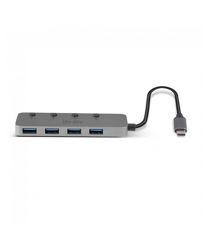 LINDY 43383 4 Port USB 3.2 Type C Hub with On/Off Switches USB Cables