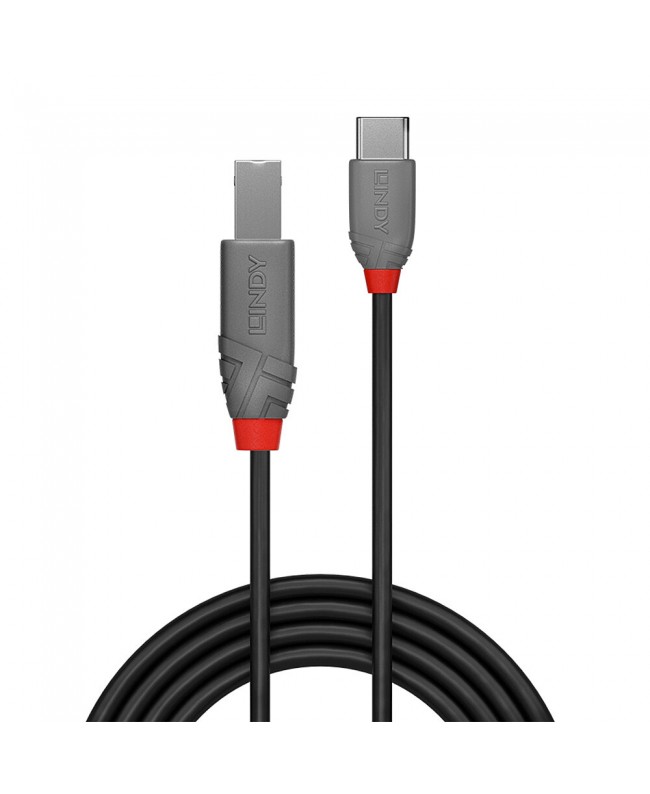 LINDY 36941 1m USB 2.0 Type C to B Cable, 480Mb/s, Anthra Line USB Cables