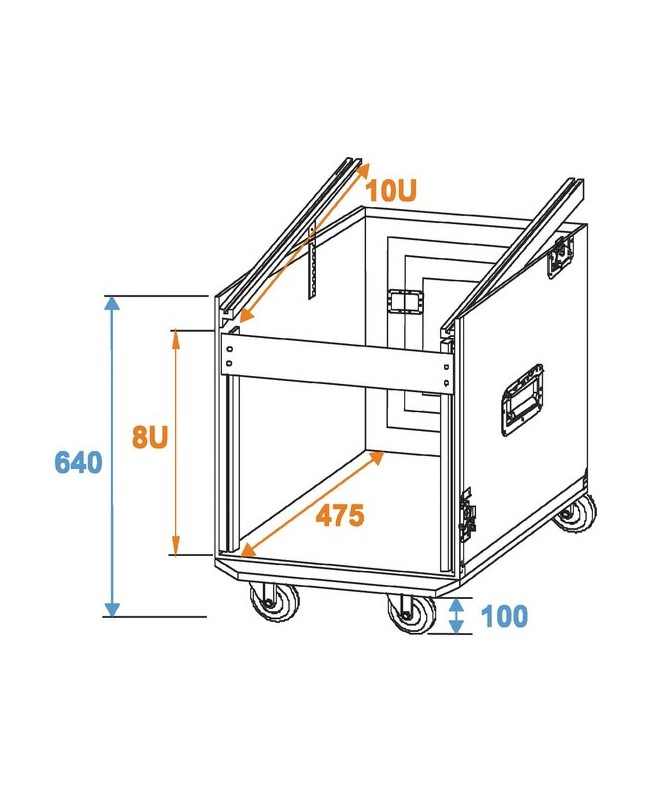 ROADINGER Special Combo Case Pro, 8U con ruote Rack 19"