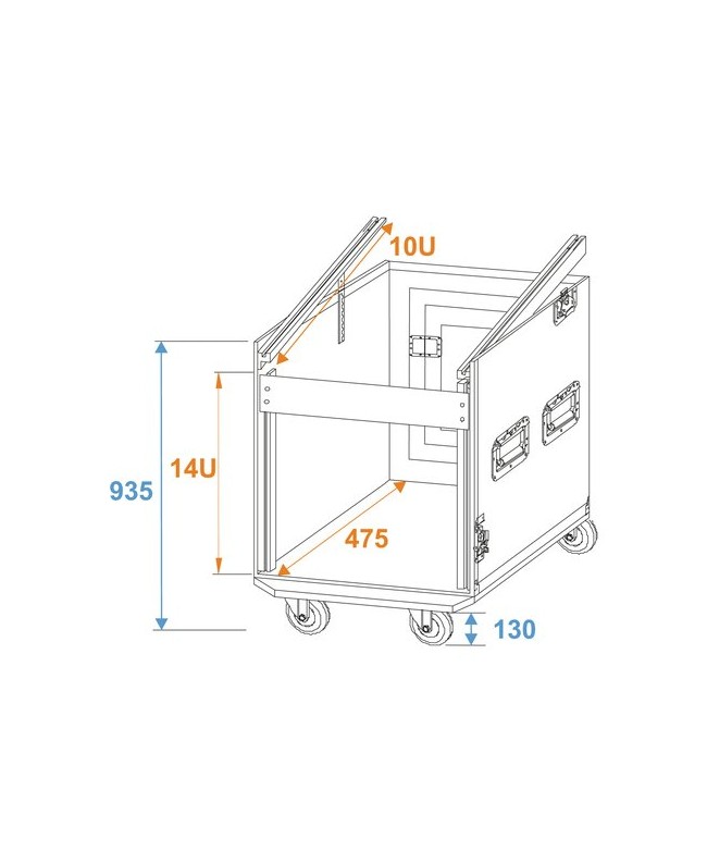 ROADINGER Special Combo Case Pro, 14U mit Rollen 19" Rack