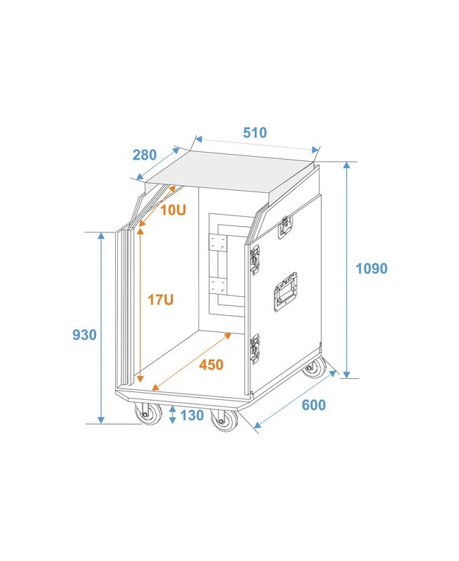ROADINGER Special Combo Case Pro LS5 Laptop Desk, 17U mit Rollen 19" Rack