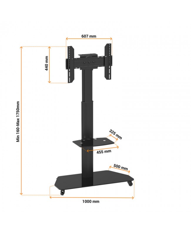 CELEXON Professional height adjustable Display Trolley for 32-70" Monitors - black Floor Supports