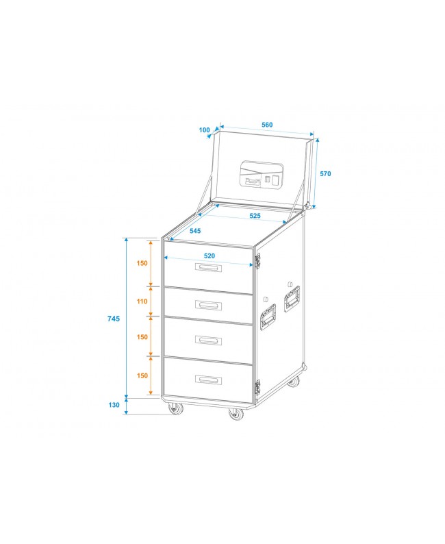 ROADINGER Universal Drawer Case WDS-2 with wheels Rack 19"