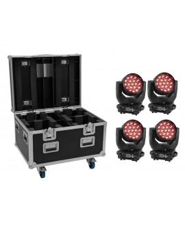 EUROLITE Set 4x LED TMH-X4 testa mobile Wash Zoom + custodia EU con ruote Teste mobili Wash