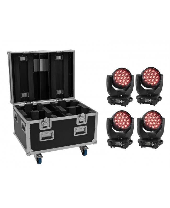 EUROLITE Set 4x LED TMH-X4 testa mobile Wash Zoom + custodia EU con ruote Teste mobili Wash