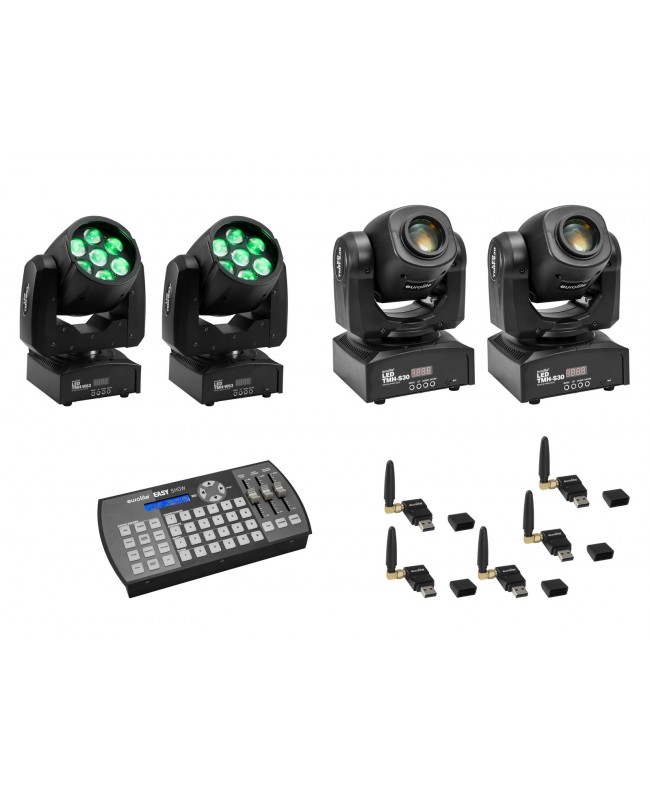 EUROLITE Set 2x LED TMH-W63 + 2x LED TMH-S30 + USB QuickDMX + Easy Show Movinglights Spot