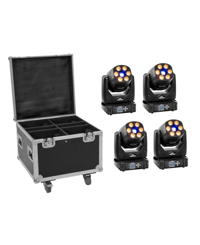 EUROLITE Set 4x LED TMH-H90 + Custodia con ruote Effetti a testa mobile