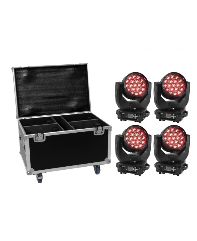 EUROLITE Set 4x LED TMH-X4 + Custodia con ruote Teste mobili Wash