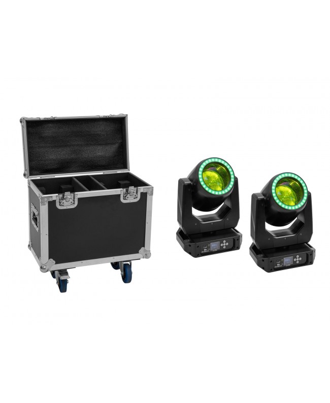 EUROLITE Set 2x LED TMH-B120 Hypno Moving-Head Beam + Flightcase mit Rollen Movinglights Beam