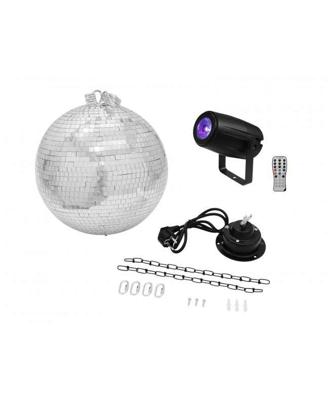 EUROLITE Mirror Ball 30cm con motore + LED PST-5 QCL Spot bk Sfere Specchiate