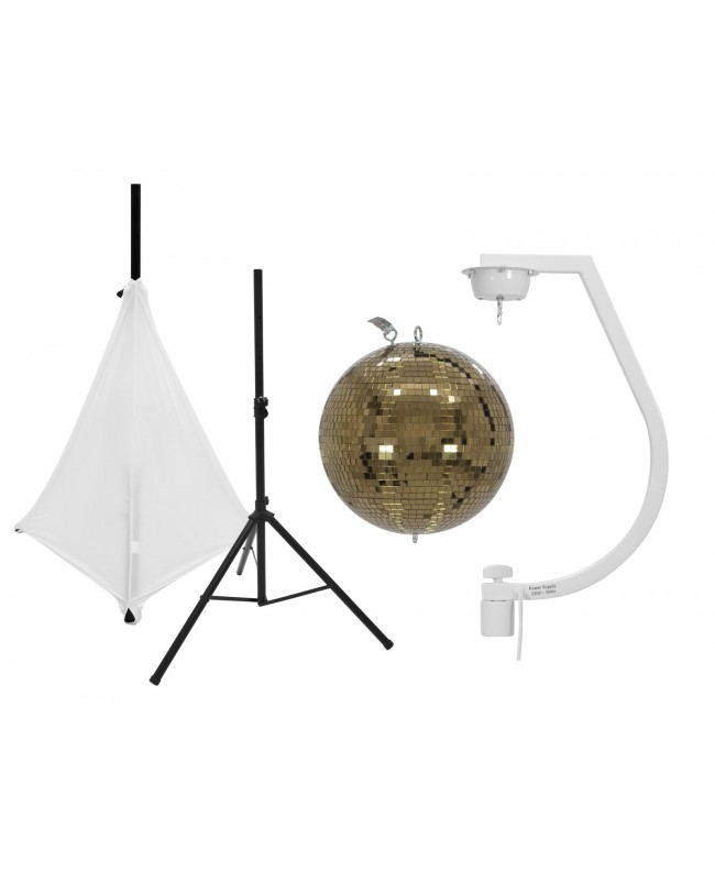 EUROLITE Set Mirror ball 30cm gold with stand and tripod cover white Mirror Balls