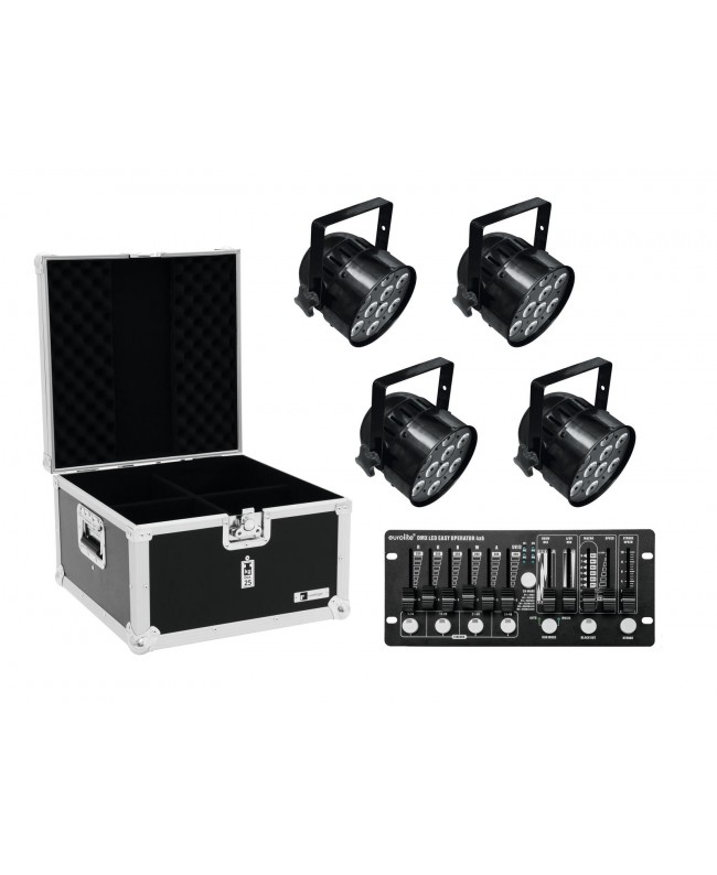 EUROLITE Set 4x LED PAR-56 HCL bk + Case + Controller LED PAR