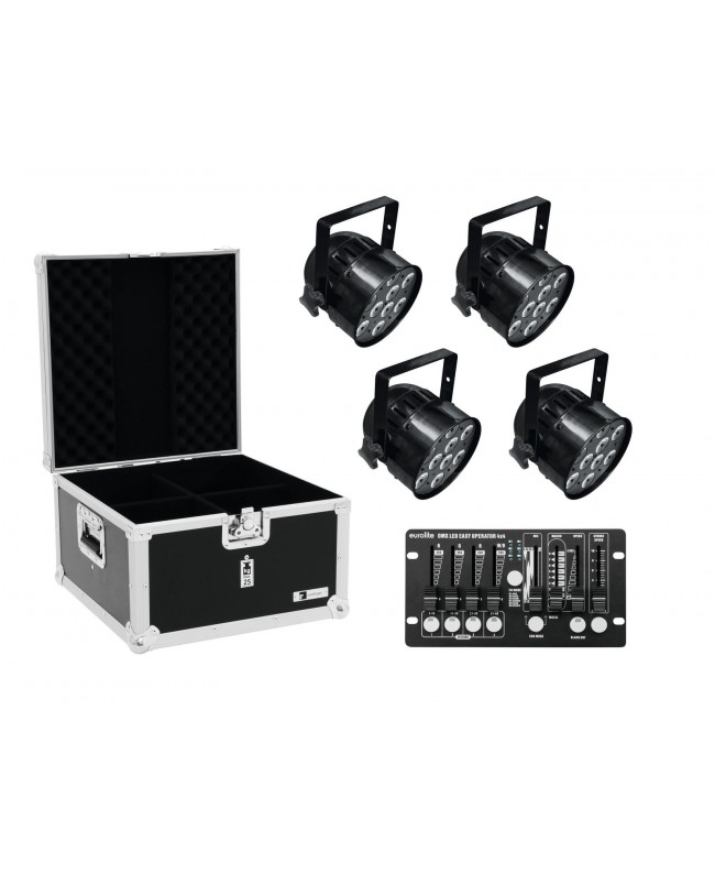 EUROLITE Set 4x LED PAR-56 QCL bk + Case + Controller LED PAR