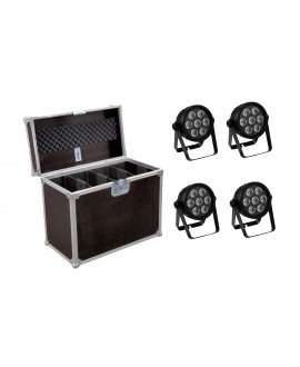 EUROLITE Set 4x LED 7C-7 Silent Slim Spot + Case LED PAR