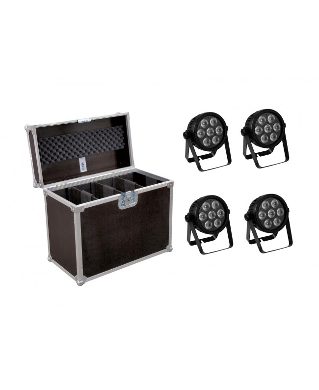 EUROLITE Set 4x LED 7C-7 Silent Slim Spot + Case LED PAR
