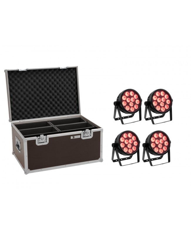 EUROLITE Set 4x LED 7C-12 Silent Slim Spot + Case LED PAR