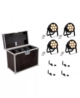EUROLITE Set 4x LED 4C-7 Silent Slim Spot + USB QuickDMX + Case LED PAR