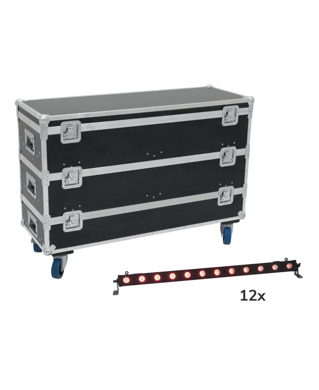 EUROLITE Set 12x LED BAR-12 QCL RGB+UV Bar + Custodia con ruote Barre LED