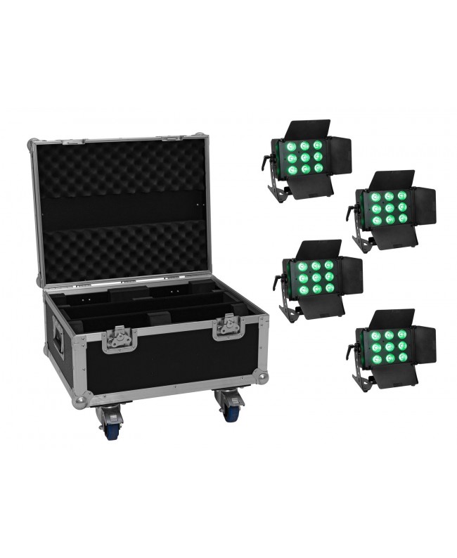 EUROLITE Set 4x LED CLS-9 QCL RGB/WW 9x7W + Custodia Cambiacolori LED