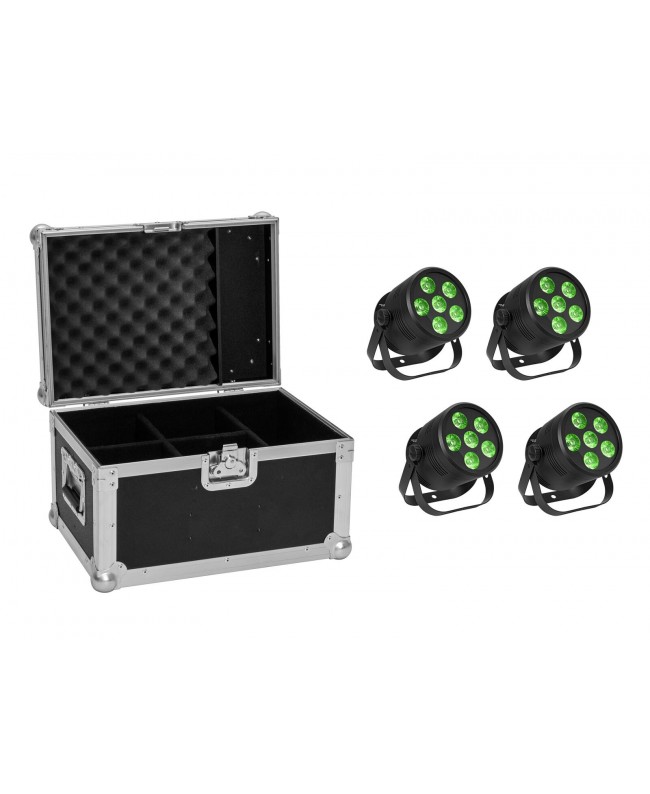 EUROLITE Set 4x LED Silent PAR 6 QCL Floor bk + Case LED PAR