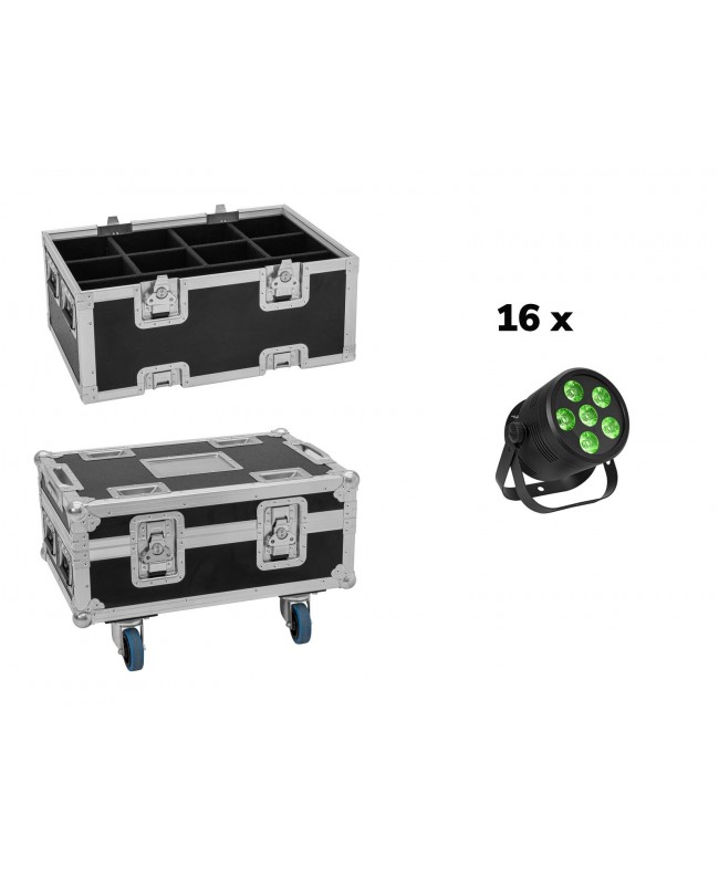 EUROLITE Set 16x LED Silent Par 6 QCL floor bk + Custodia PAR LED