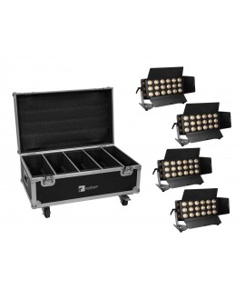 EUROLITE Set 4x LED CLS-18 QCL RGB/WW 18x7W + Flightcase with wheels LED Washer