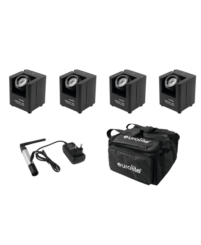 Eurolite Set 4x AKKU UP-1 + SB-4 Soft-Bag + QuickDMX Funksender Batteriebetriebene Leuchten