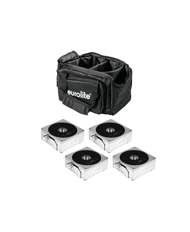 Eurolite Set 4x AKKU IP Flat Light 1 chrom + Soft-Bag Batteriebetriebene Leuchten