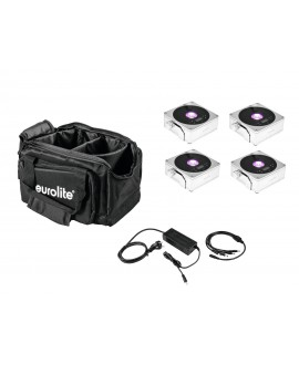 Eurolite Set 4x AKKU IP Flat Light 1 chrome + Soft Bag + Charger Battery Lights